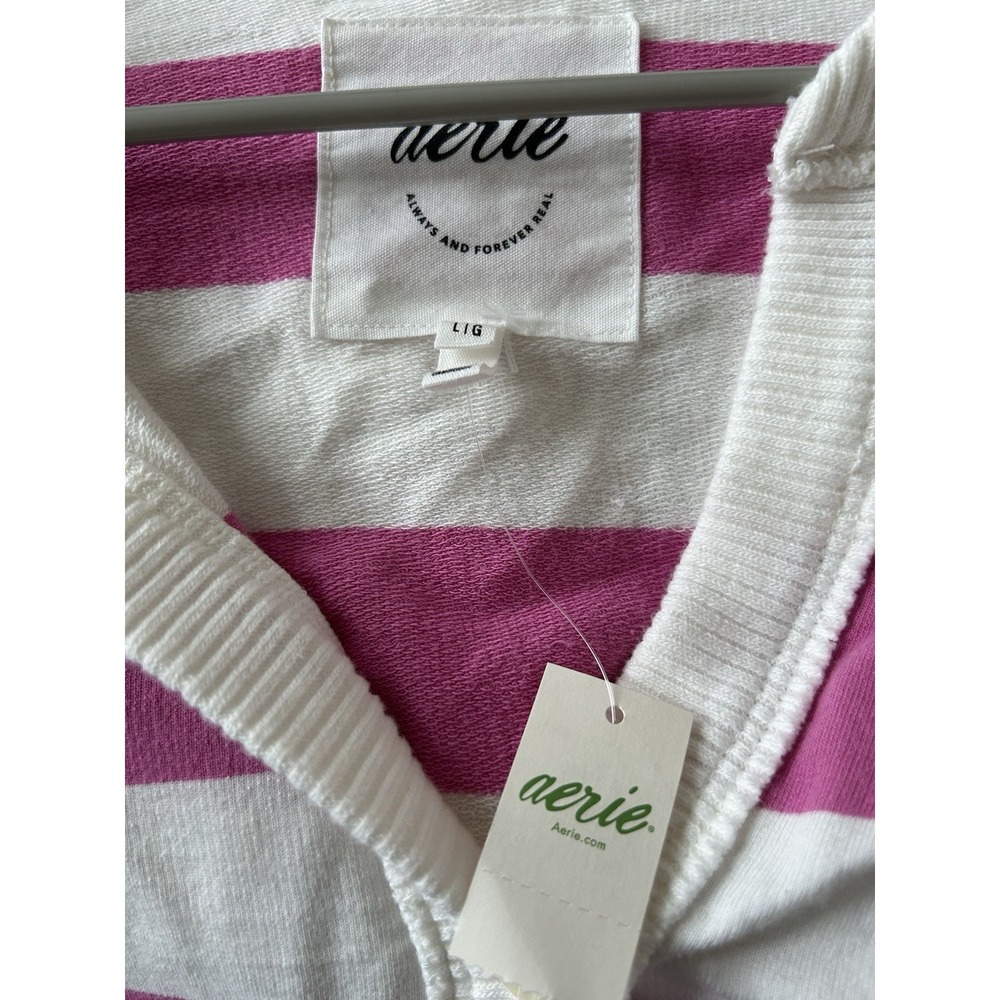 NWT Aerie Poolside Terry Henley L Pink White Striped Oversized Beach Coquette - Picture 5 of 6